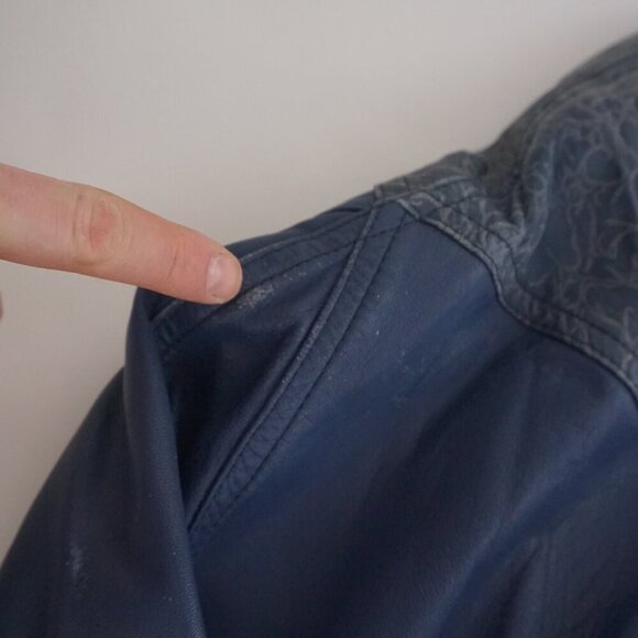 Vintage Roxy Collection Blue 100% Leather Zip Up Bomber Jacket 8 - Picture 13 of 16